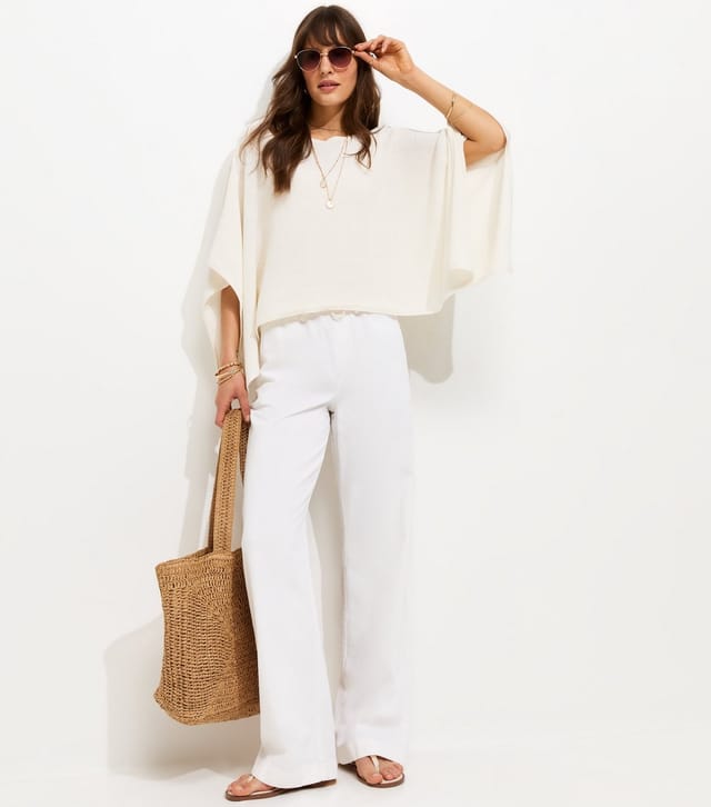 New Look Women's Tall White Twill Cotton Wide Leg Trousers New Look - 3