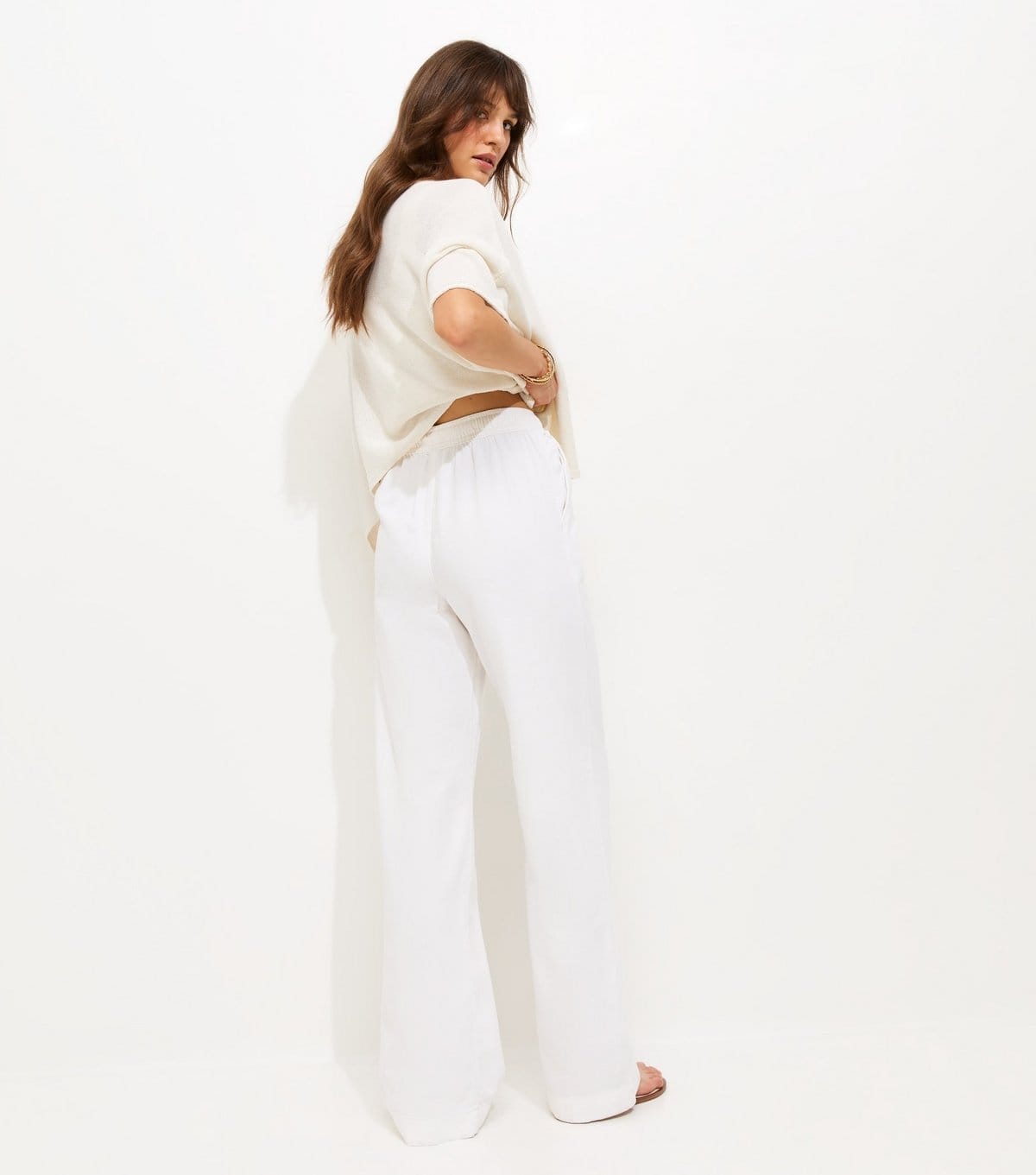 New Look Women's Tall White Twill Cotton Wide Leg Trousers New Look - 4