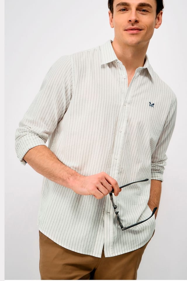 Crew Clothing Crew Clothing Men's Newport Stripe Shirt Broadcloth Ecru - 2