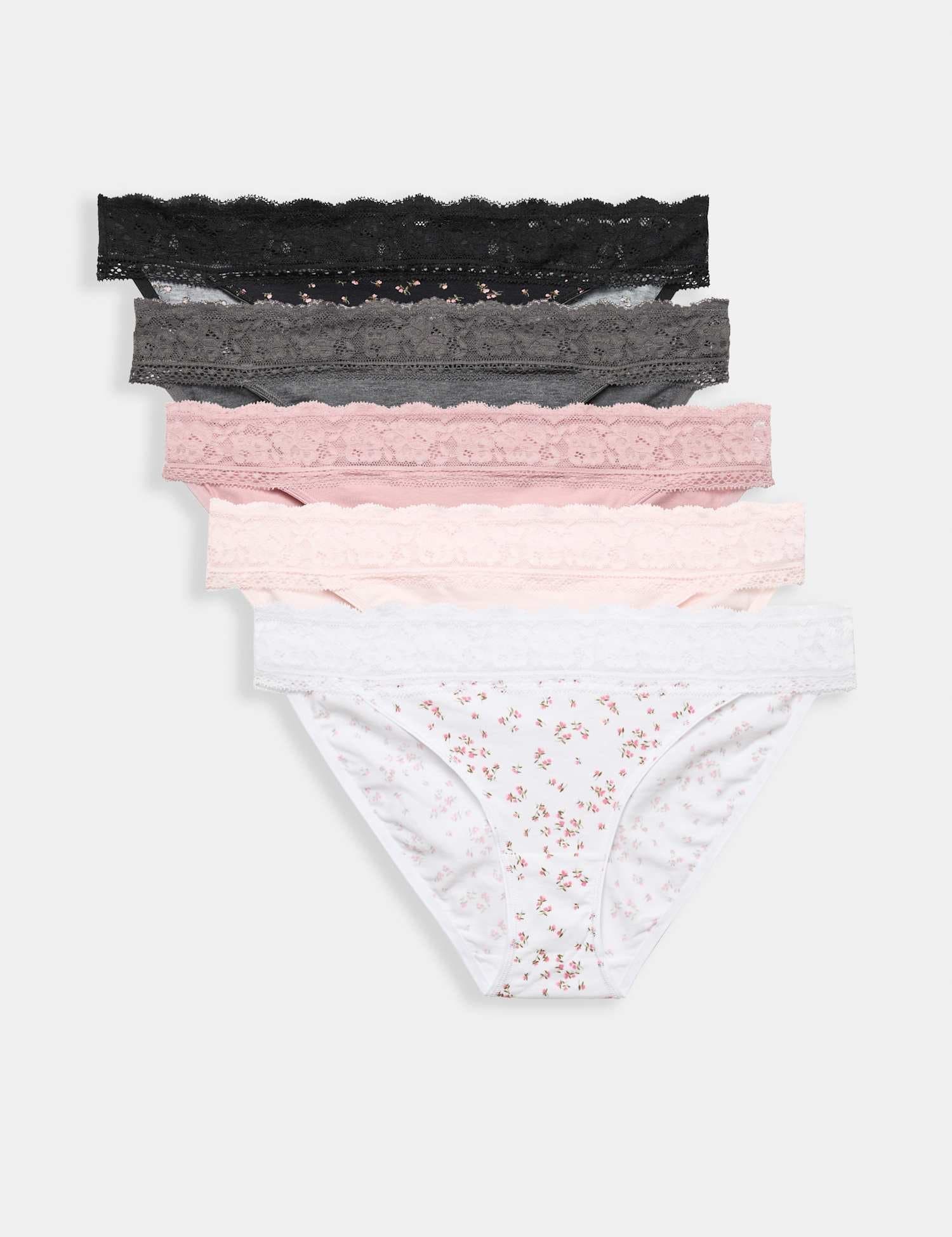Marks & Spencer M&S 5 Pack Cotton & Lace Bikini Knickers Black Mix