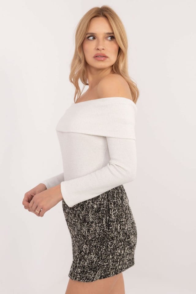 Love Lace Love Lace Women's Elegant Viscose Elastane Boat Neck Sweater in White - 2