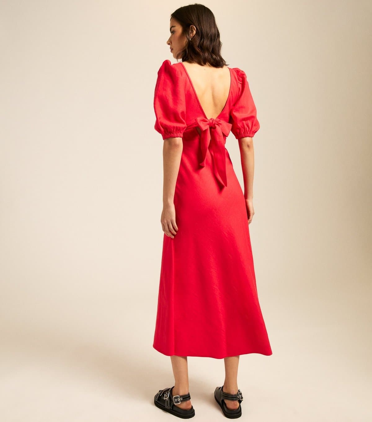 New Look Women's Red Bow Tie Back Midi Dress New Look