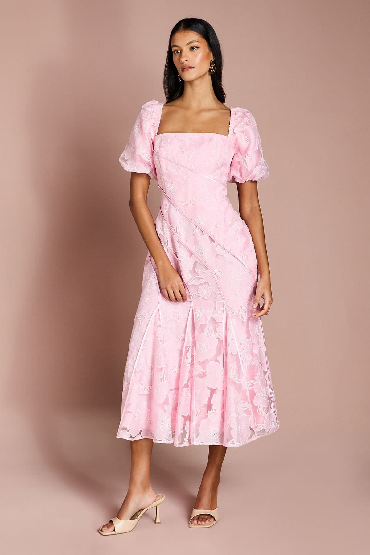 Coast Coast Women's Petite Panelled Jacquard Midi Dress in Pink