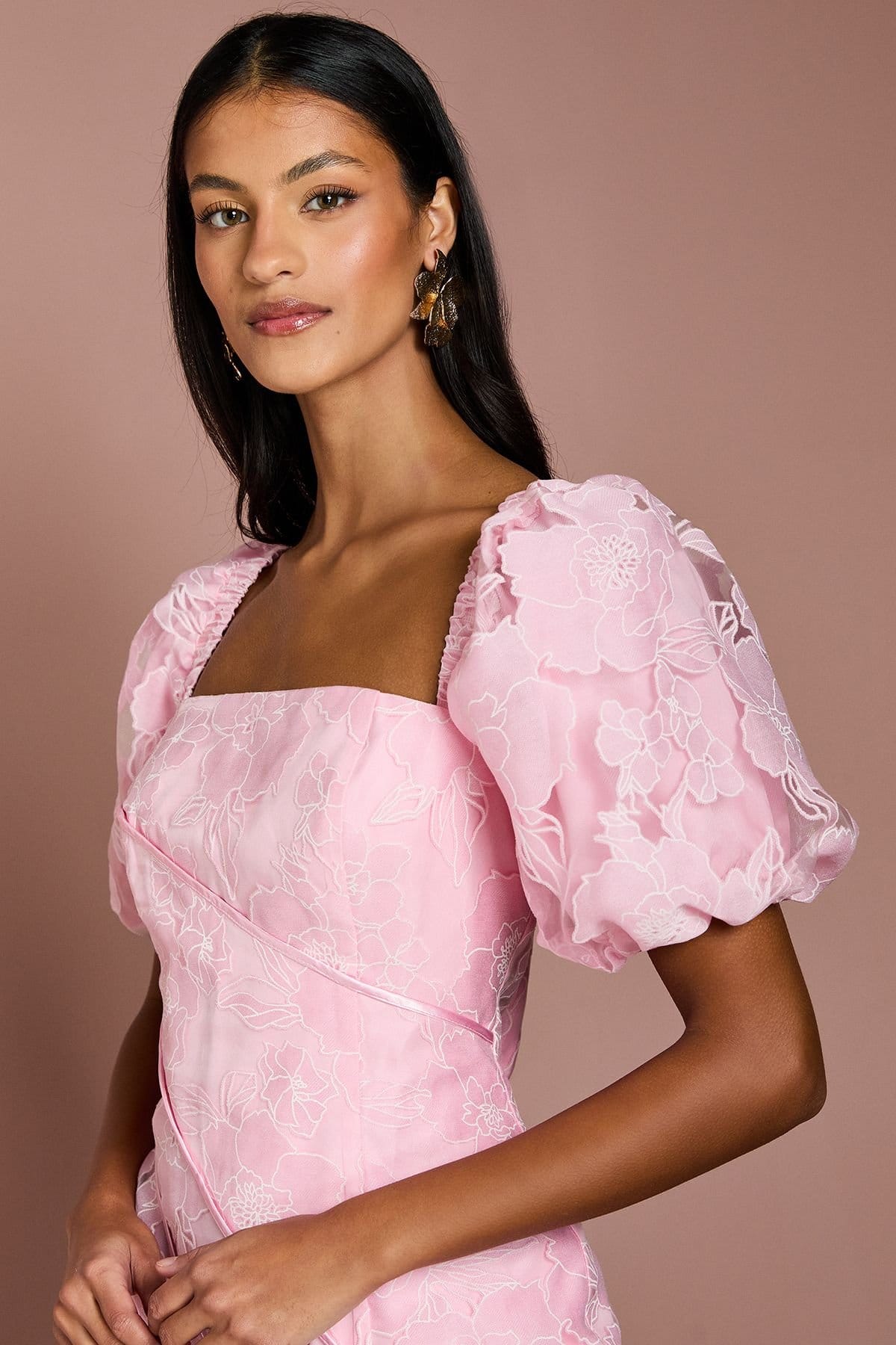 Coast Coast Women's Petite Panelled Jacquard Midi Dress in Pink - 4