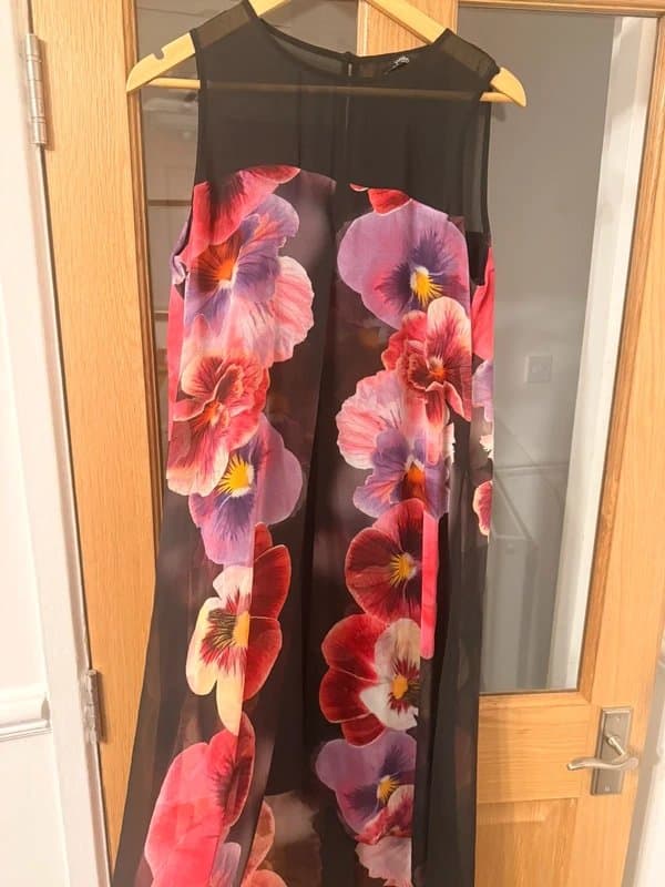 Wallis Wallis black and pink sheer cape style occasion dress size 12