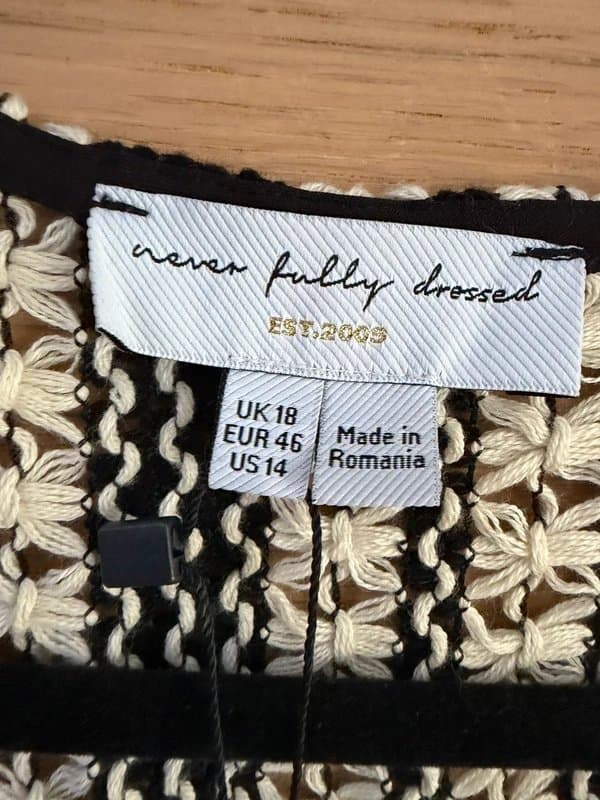Never Fully Dressed Never Fully Dressed Size 18 16 Crochet Wrap Midi Dress Black White Long Sleeve