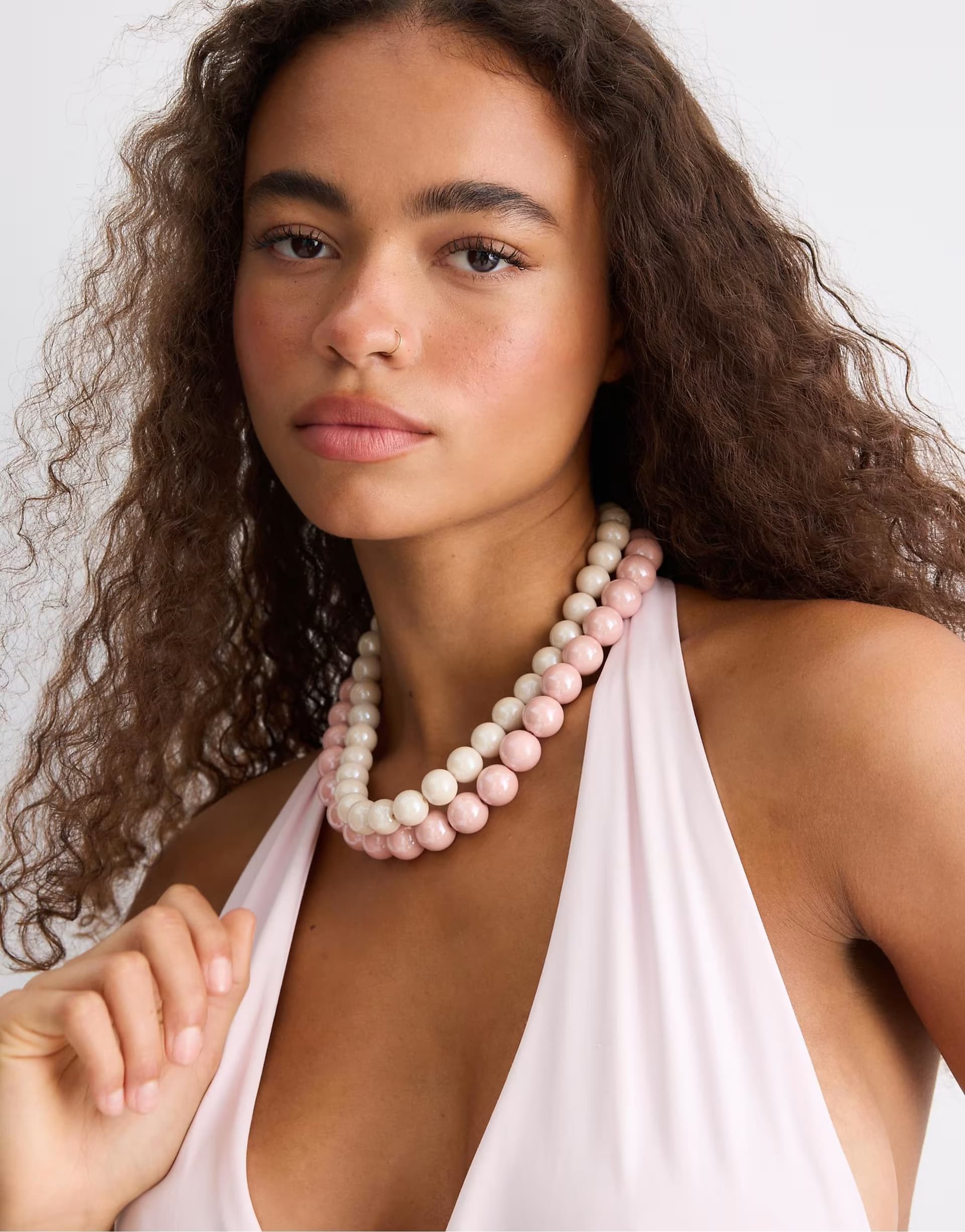 ASOS Stradivarius Set of 2 bead necklaces in pastel pink