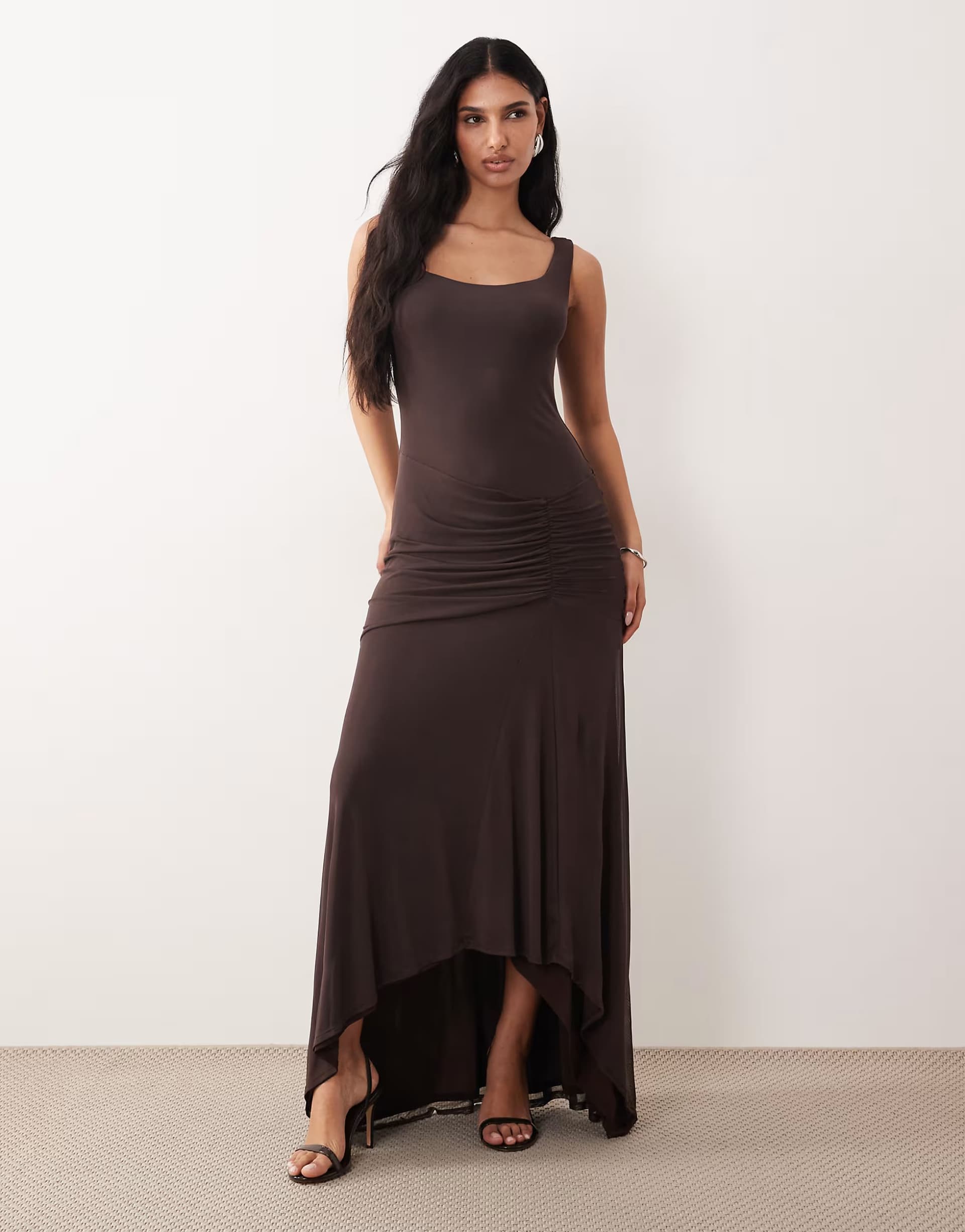 ASOS ASOS DESIGN off shoulder maxi dress in chocolate