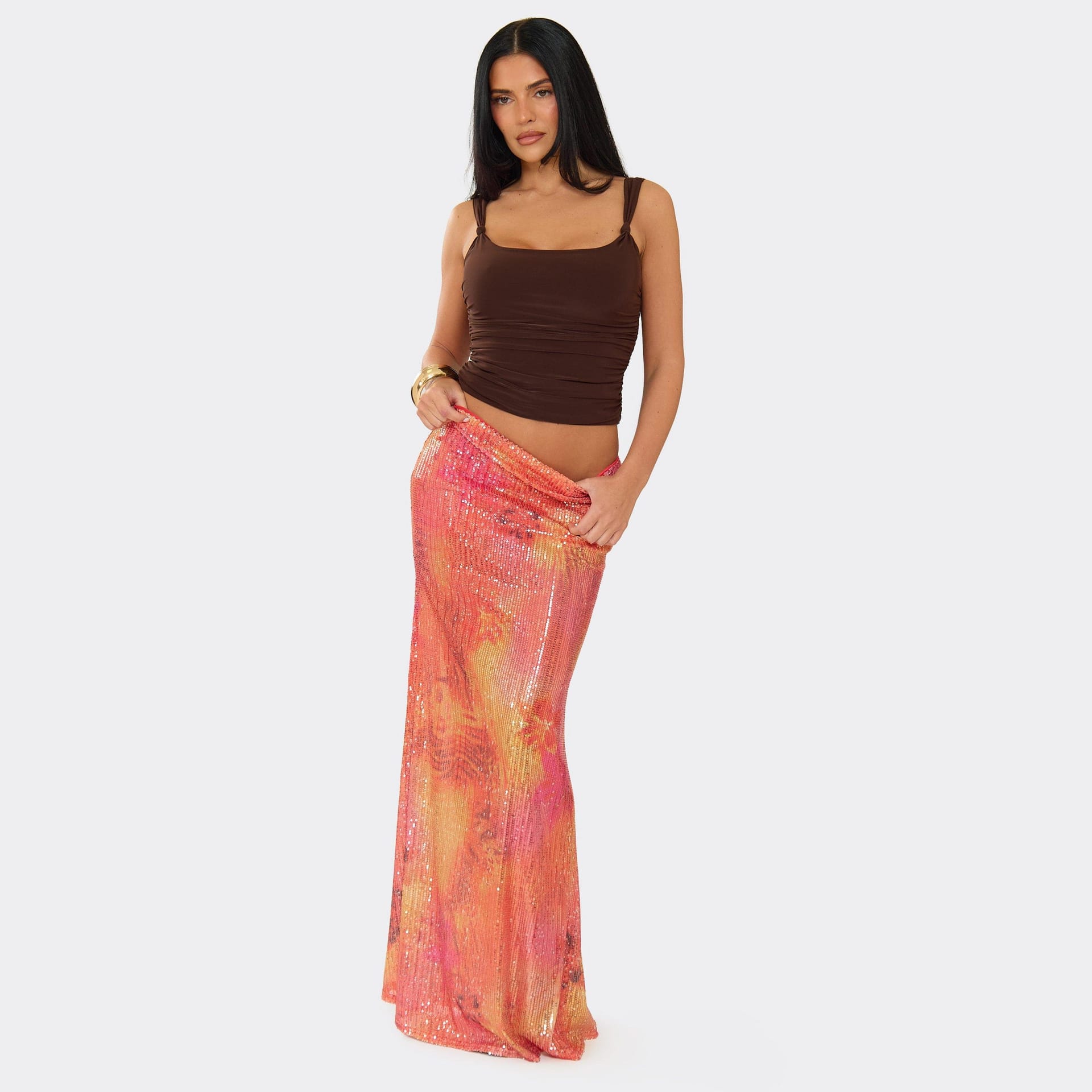 EGO Orange Sequin Maxi Skirt