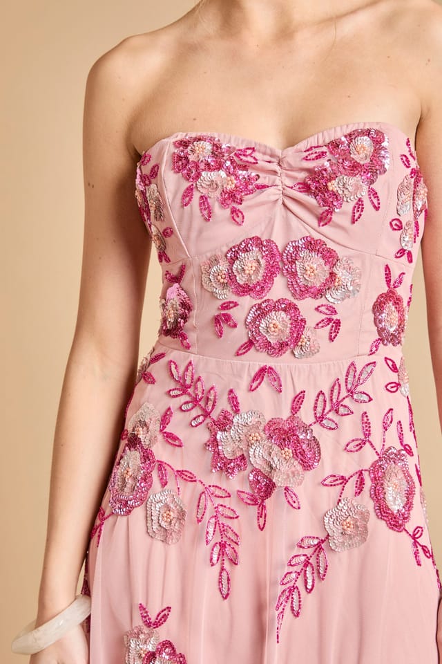 Oasis Oasis Women's Premium Trailing Floral Embellished Bandeau Midi Dress in Pink - 2