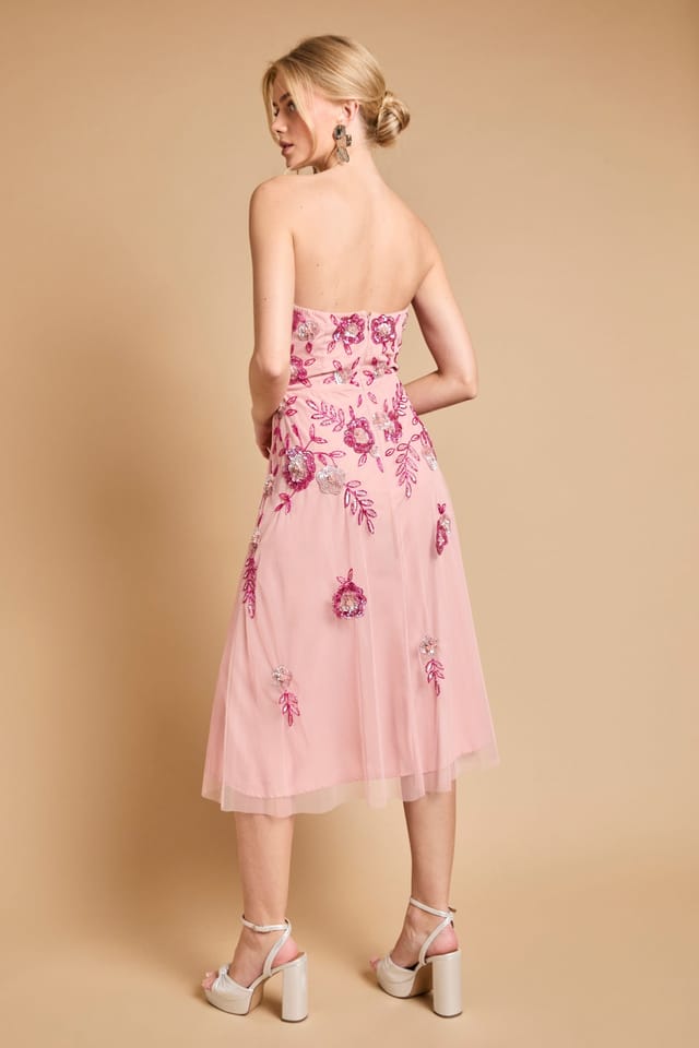 Oasis Oasis Women's Premium Trailing Floral Embellished Bandeau Midi Dress in Pink - 3