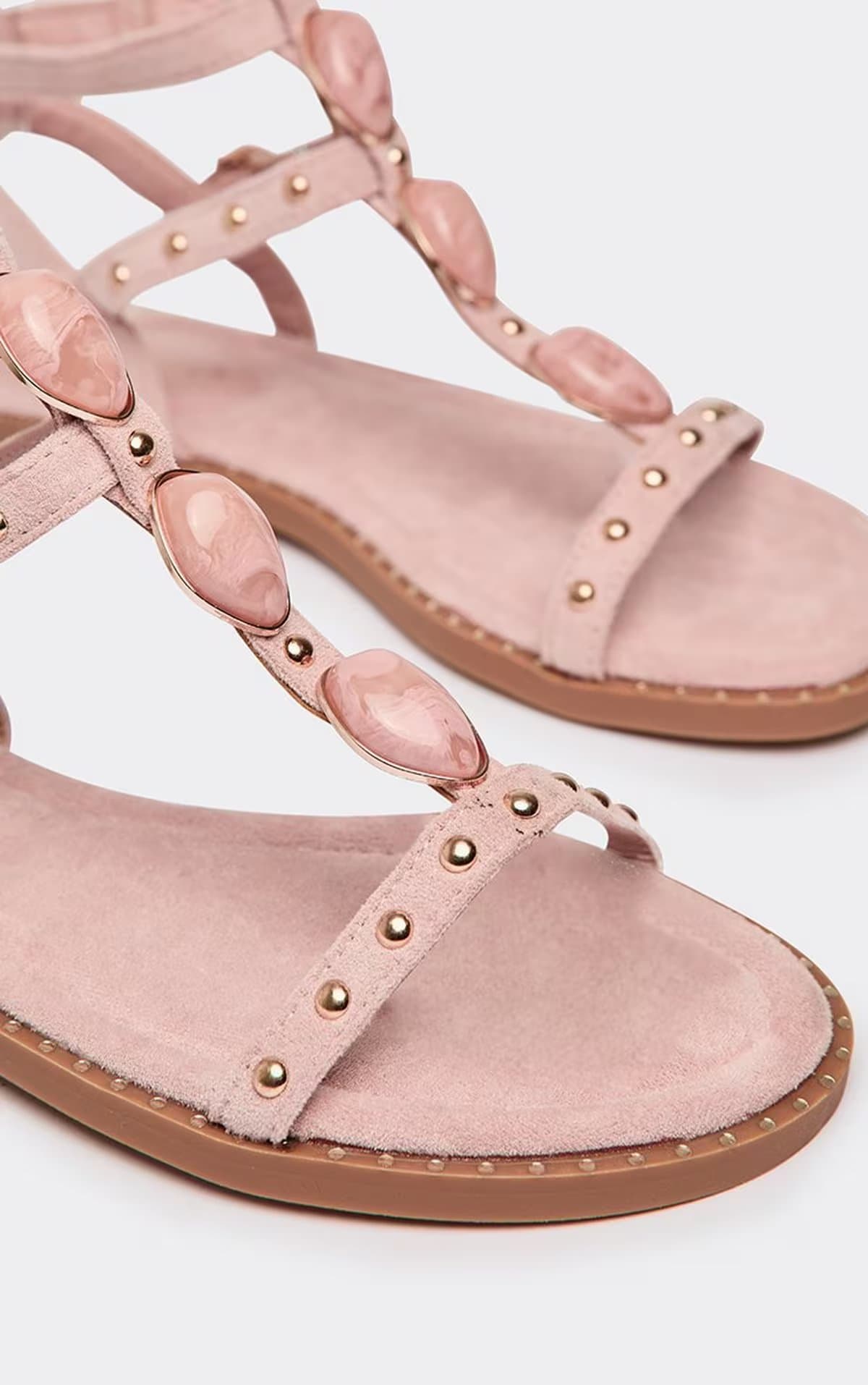 EGO EGO Pink Faux Suede Studded Stone Detail Gladiator Strap Sandal