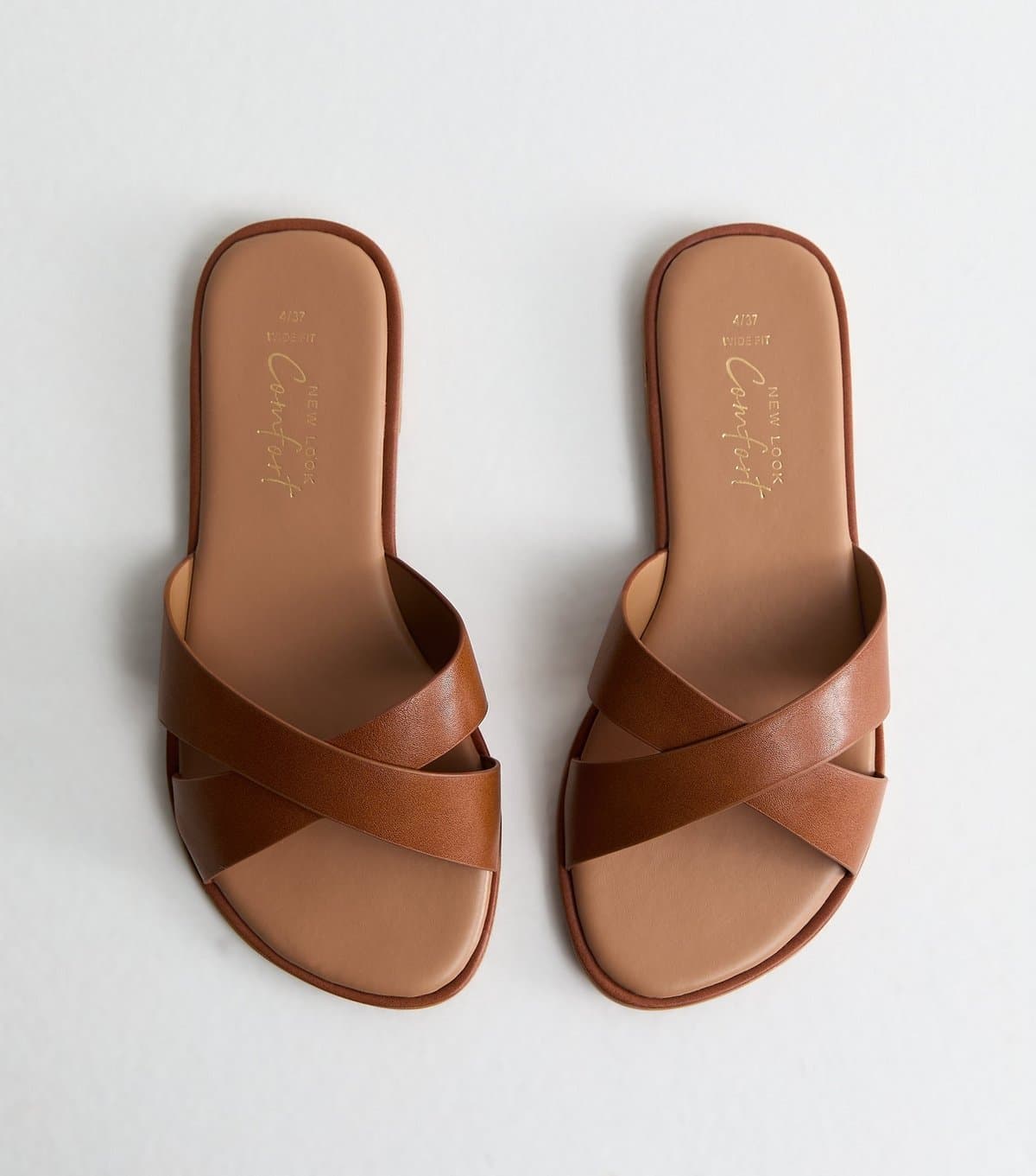 New Look Women's Wide Fit Tan Faux Leather Crossover Mule Sandals Vegan New Look