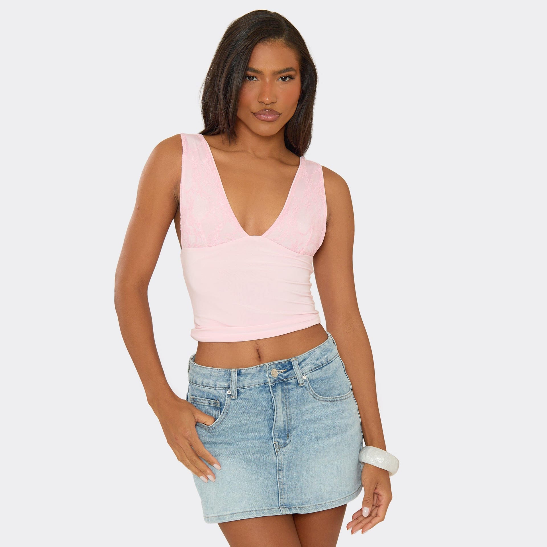 EGO Pink Lace Cup Detail Vest Top