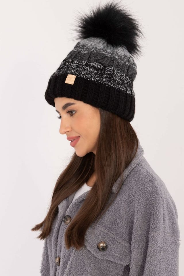 Love Lace Love Lace Women's Plaid Fleece Lined Winter Beanie Soft Wool Blend with Pom Pom in Black - 2