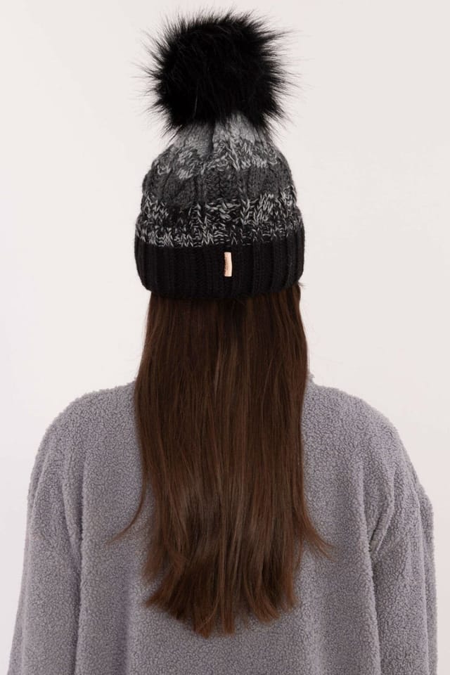 Love Lace Love Lace Women's Plaid Fleece Lined Winter Beanie Soft Wool Blend with Pom Pom in Black - 3