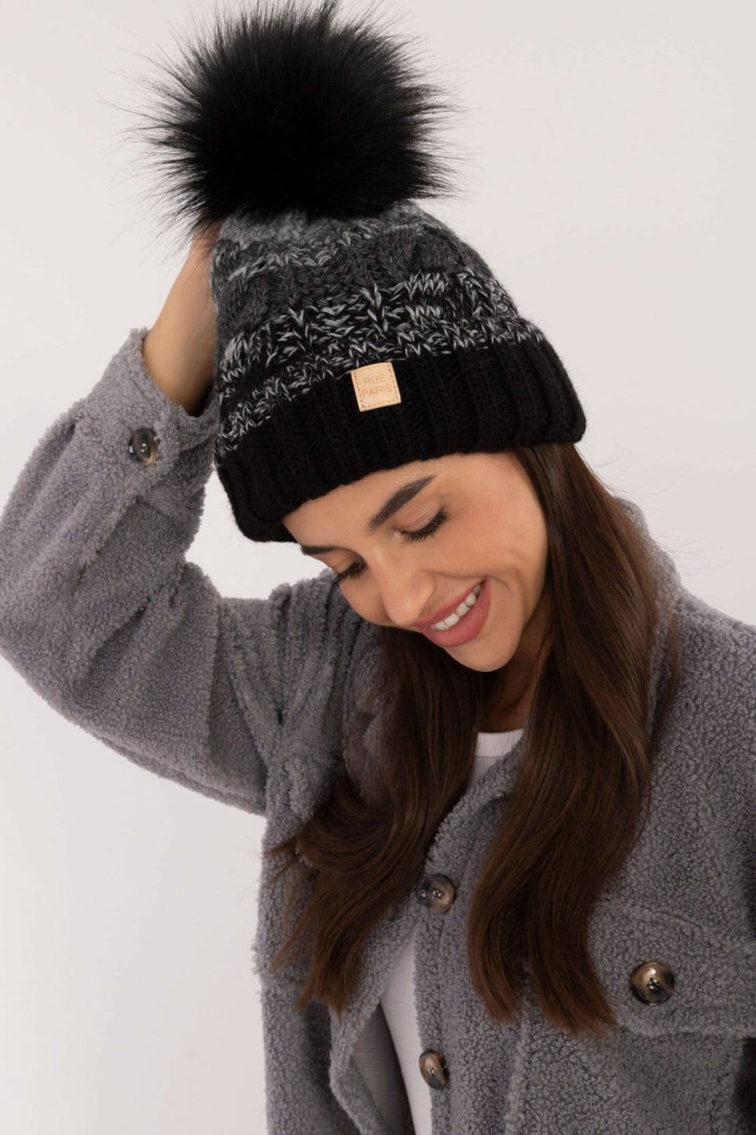 Love Lace Love Lace Women's Plaid Fleece Lined Winter Beanie Soft Wool Blend with Pom Pom in Black - 4