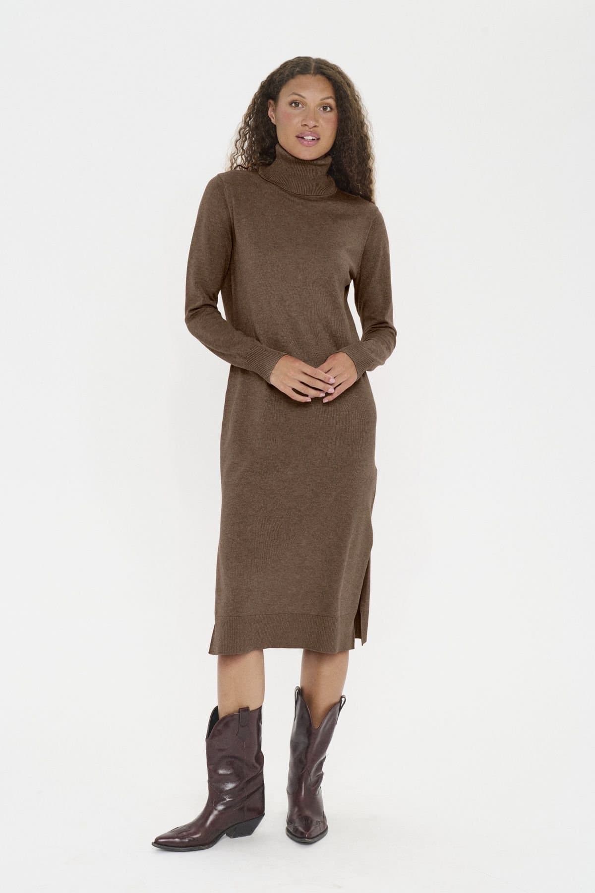 Saint Tropez Saint Tropez Women's Mila Rollneck Knitted Midi Dress in Brown