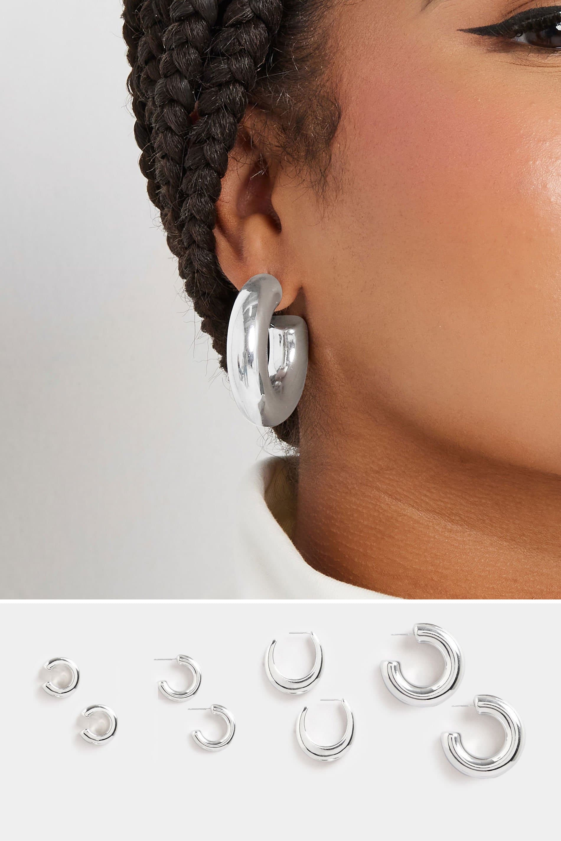 Yours 4 Pack Silver Tone Statement Chunky Hoop Earrings