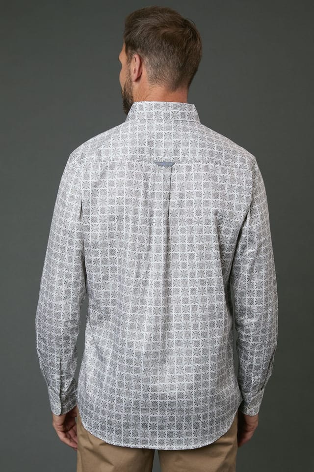 Maine Maine Men's White Tile Print Long Sleeve Shirt - 3