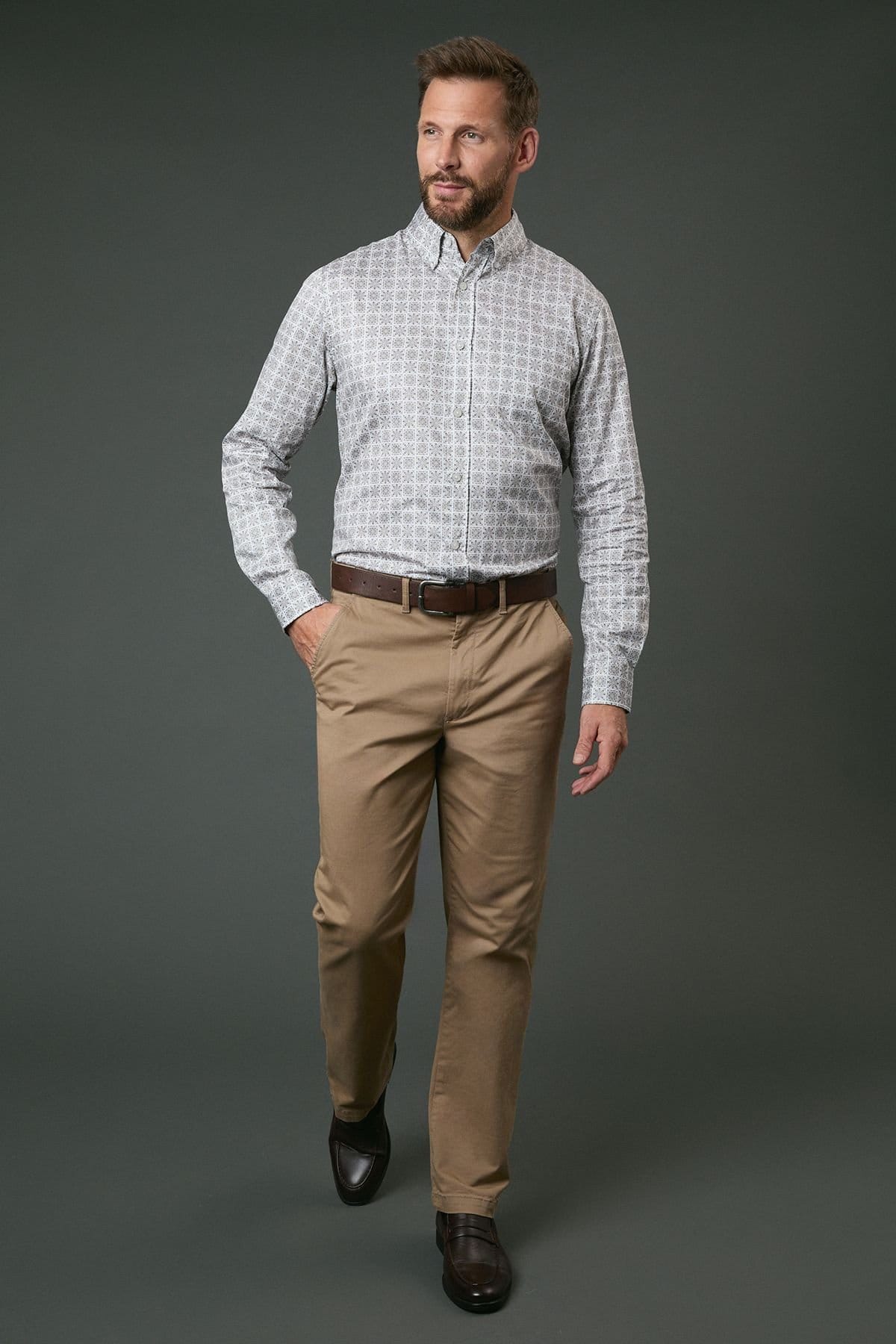 Maine Maine Men's White Tile Print Long Sleeve Shirt - 4