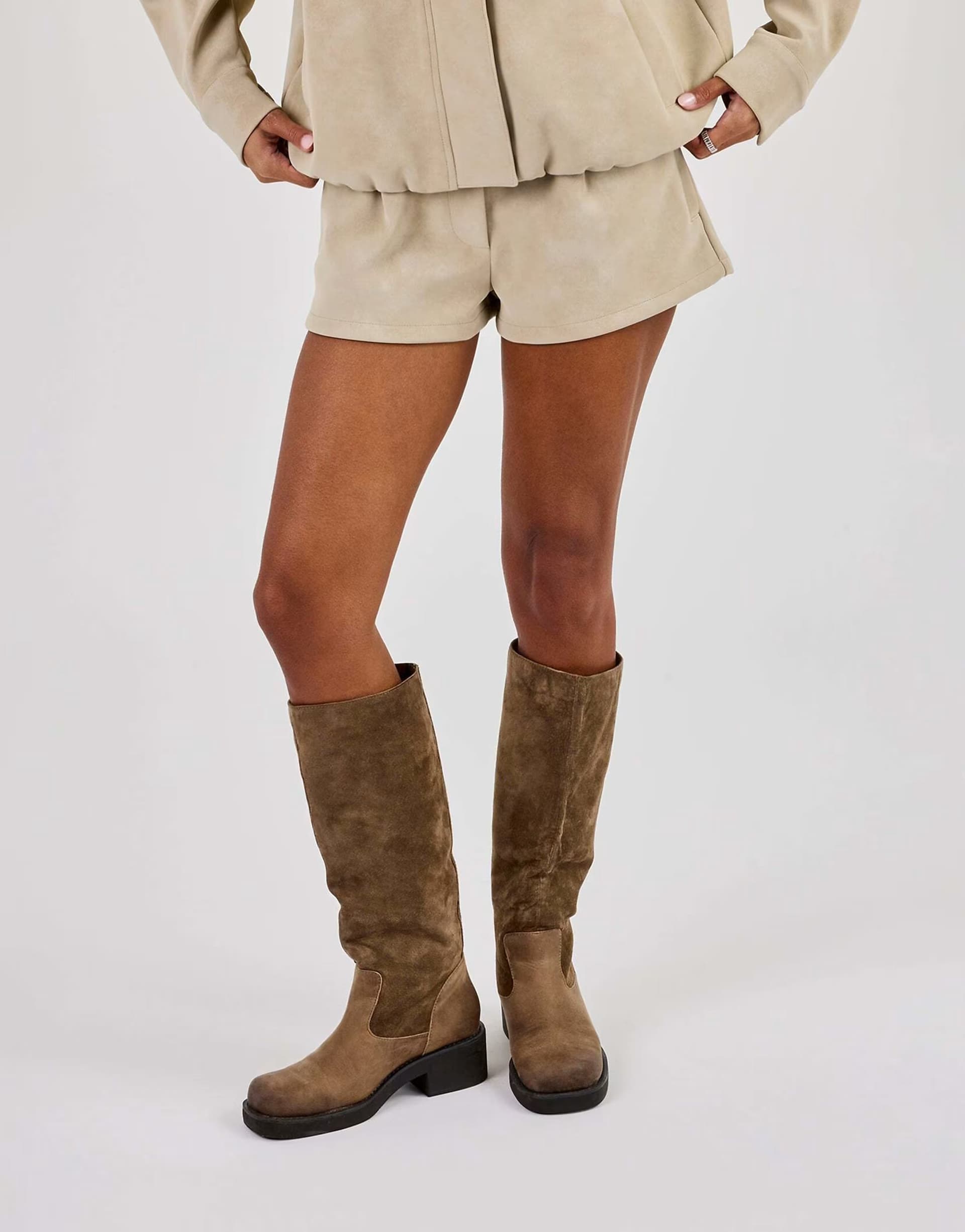 ASOS Cernucci Suede micro short in beige