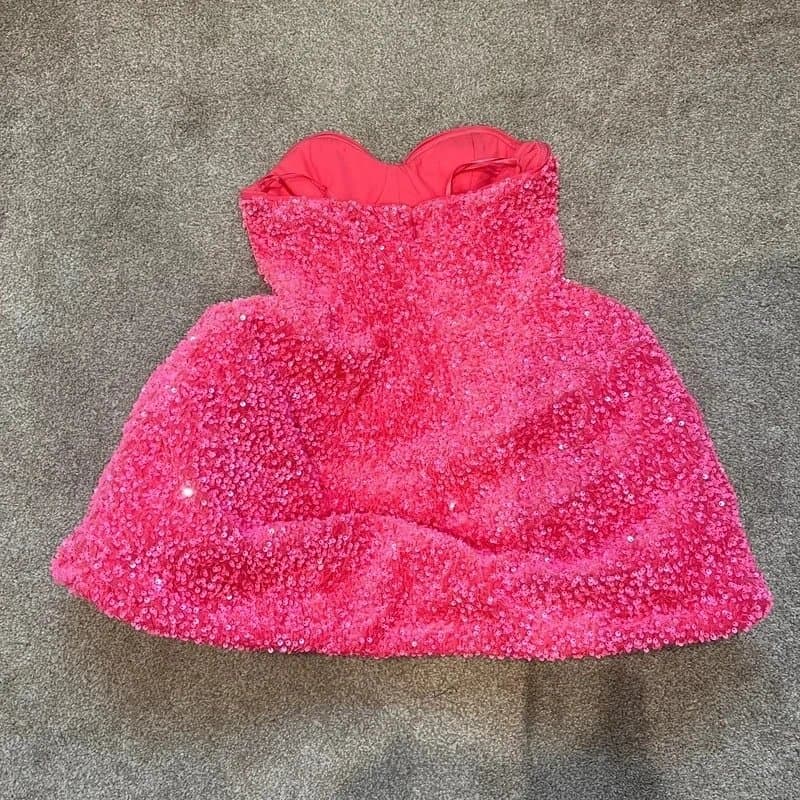ASOS ASOS Luxe Pink Velvet Sequin Structured Bandeau Mini Dress  Size 10