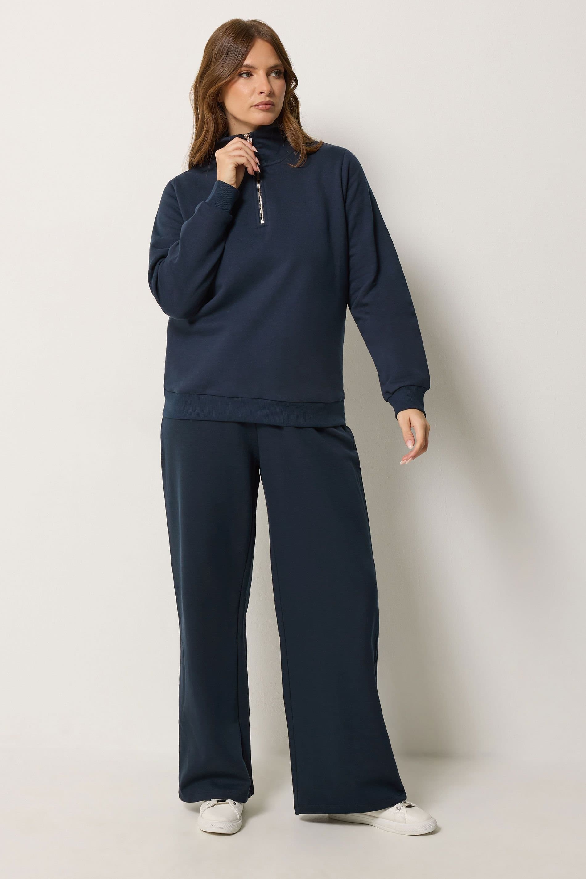 M&Co M&Co Women's Quarter Zip & Wide Leg Joggers Set in Dark Navy