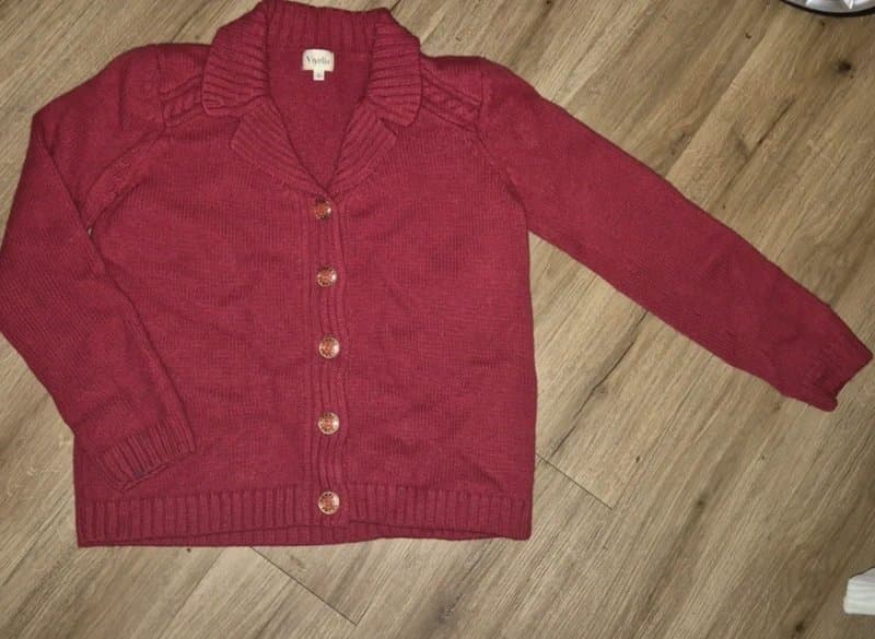 Viyella Red viyella merino wool cardigan size small