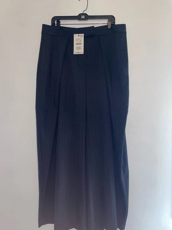 Zara Navy & Black Pinstriped Wide Leg Trousers