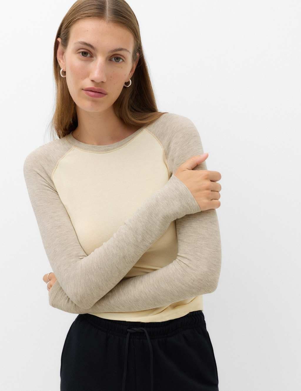 Marks & Spencer M&S Colour Block Raglan Top Beige Mix