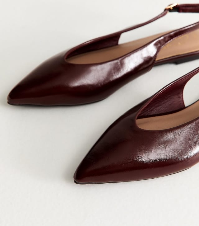 New Look Women's Dark Burgundy Faux Leather High Vamp Slingback Ballerina Flats Vegan New Look - 3