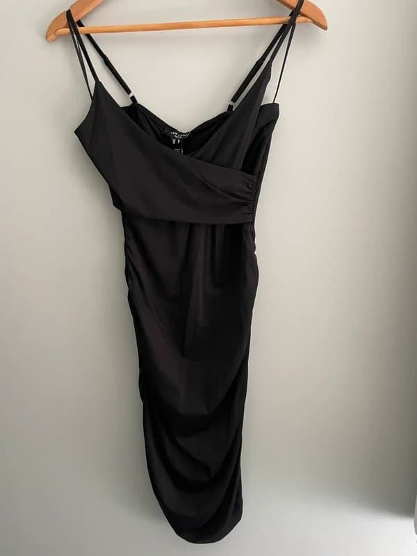 New Look Petite Black Slinky Wrap Ruched Dress size 8
