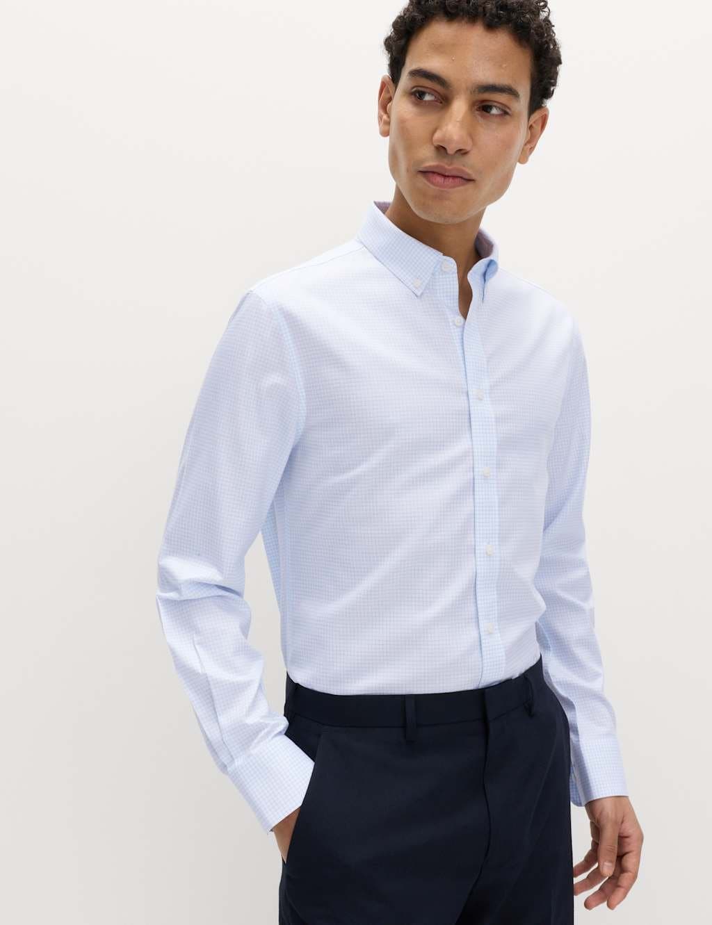 Marks & Spencer M&S Slim Fit Ultimate Non Iron Check Shirt Blue Mix