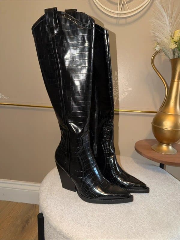 ASOS Asos  Crock style Knee High Boots cowboy croc style size 4 black