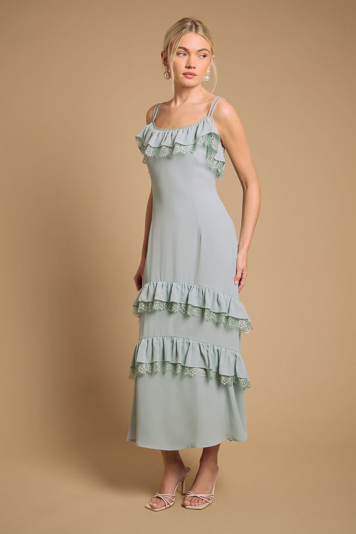 Oasis Oasis Women's Cape Detail Ruffle Slip Midaxi Dress in Mint