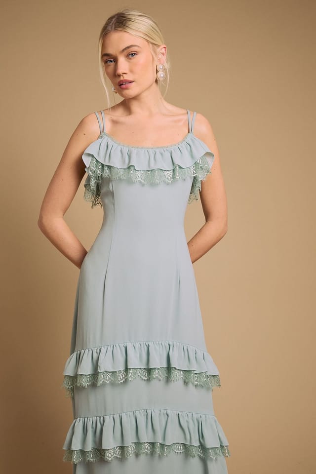 Oasis Oasis Women's Cape Detail Ruffle Slip Midaxi Dress in Mint - 2