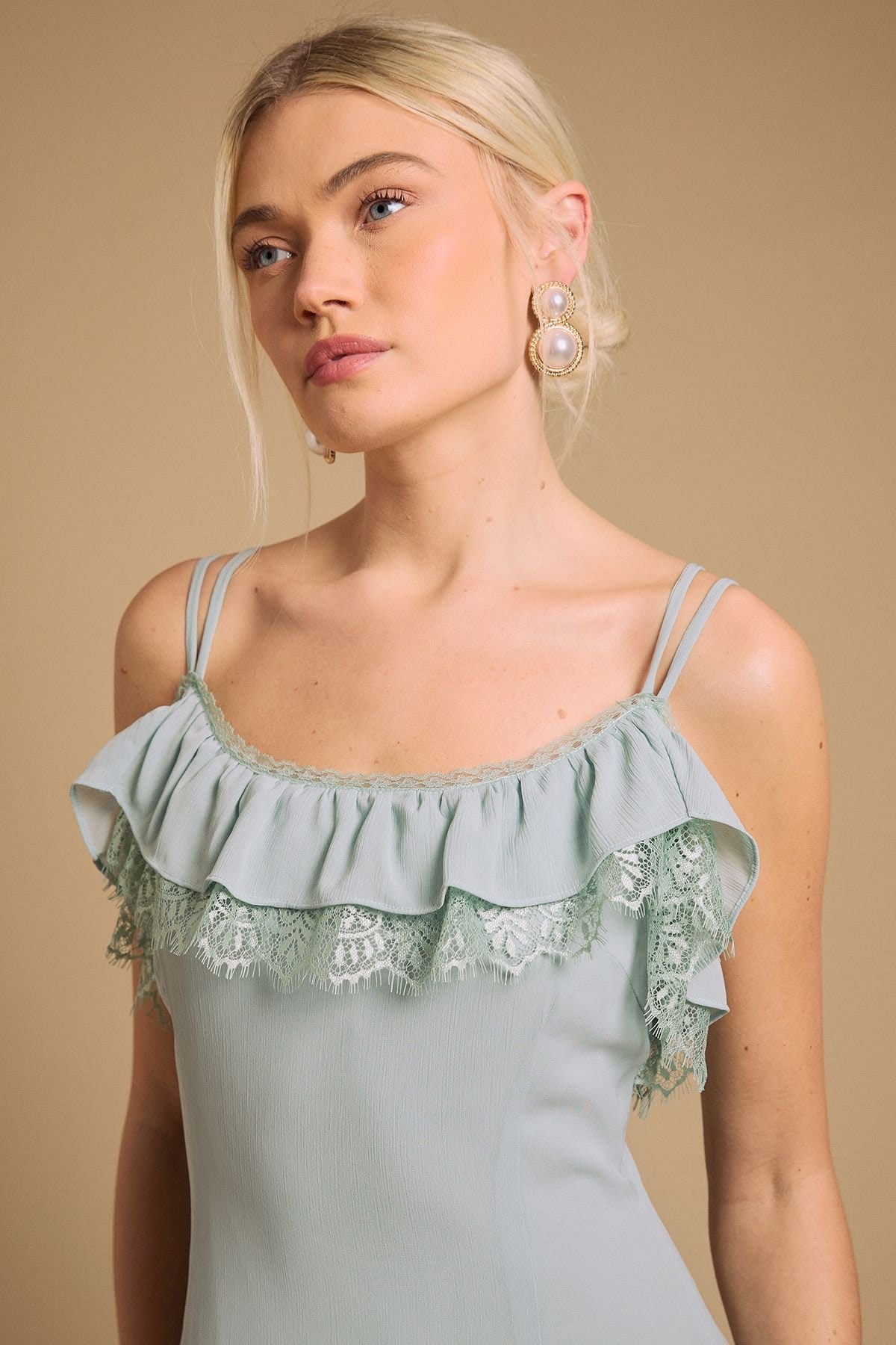 Oasis Oasis Women's Cape Detail Ruffle Slip Midaxi Dress in Mint - 4