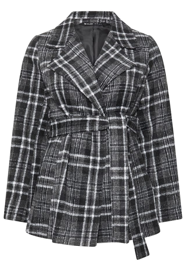 Yours Yours Women's Checked Wrap Coat in Black - 2