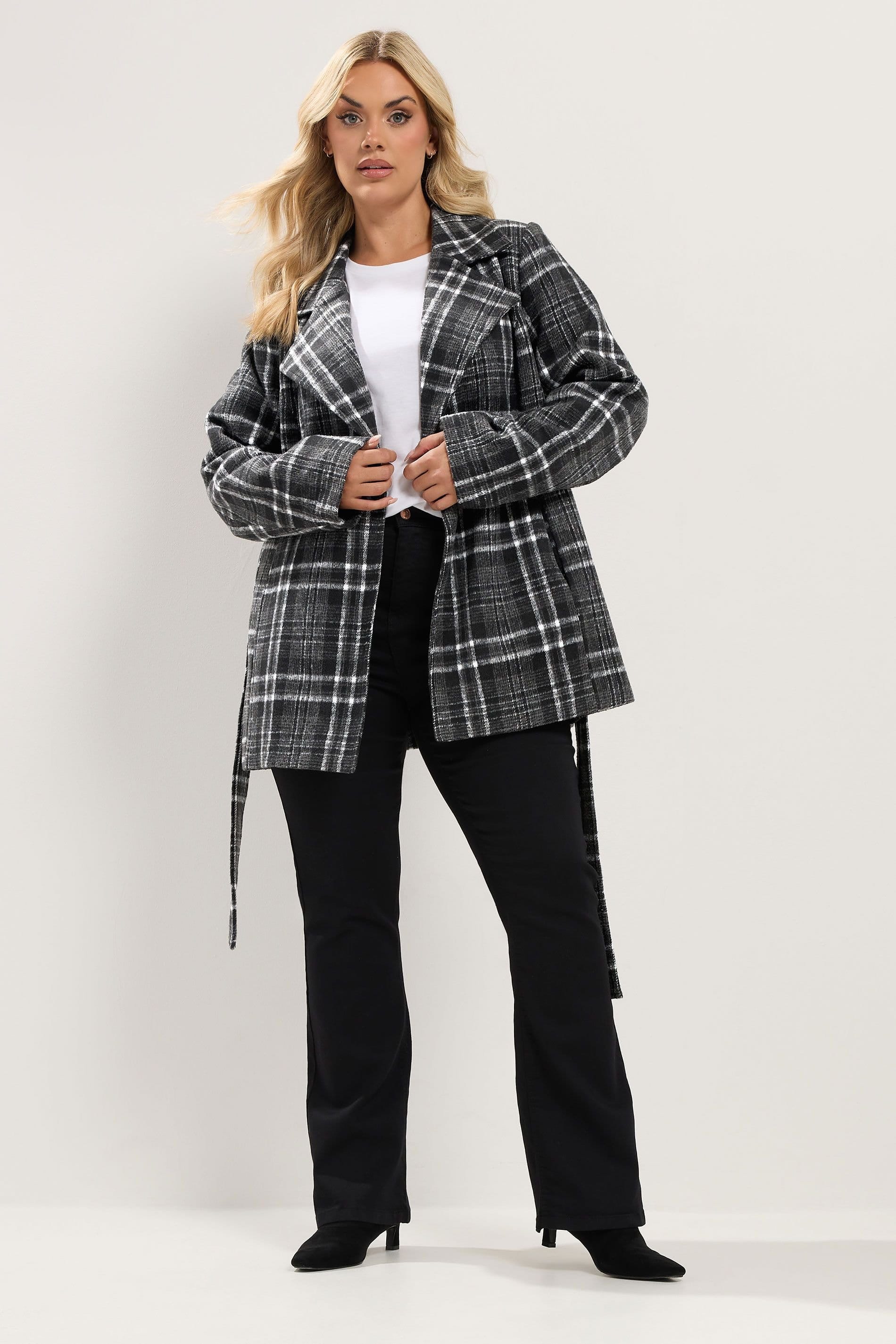 Yours Yours Women's Checked Wrap Coat in Black - 4