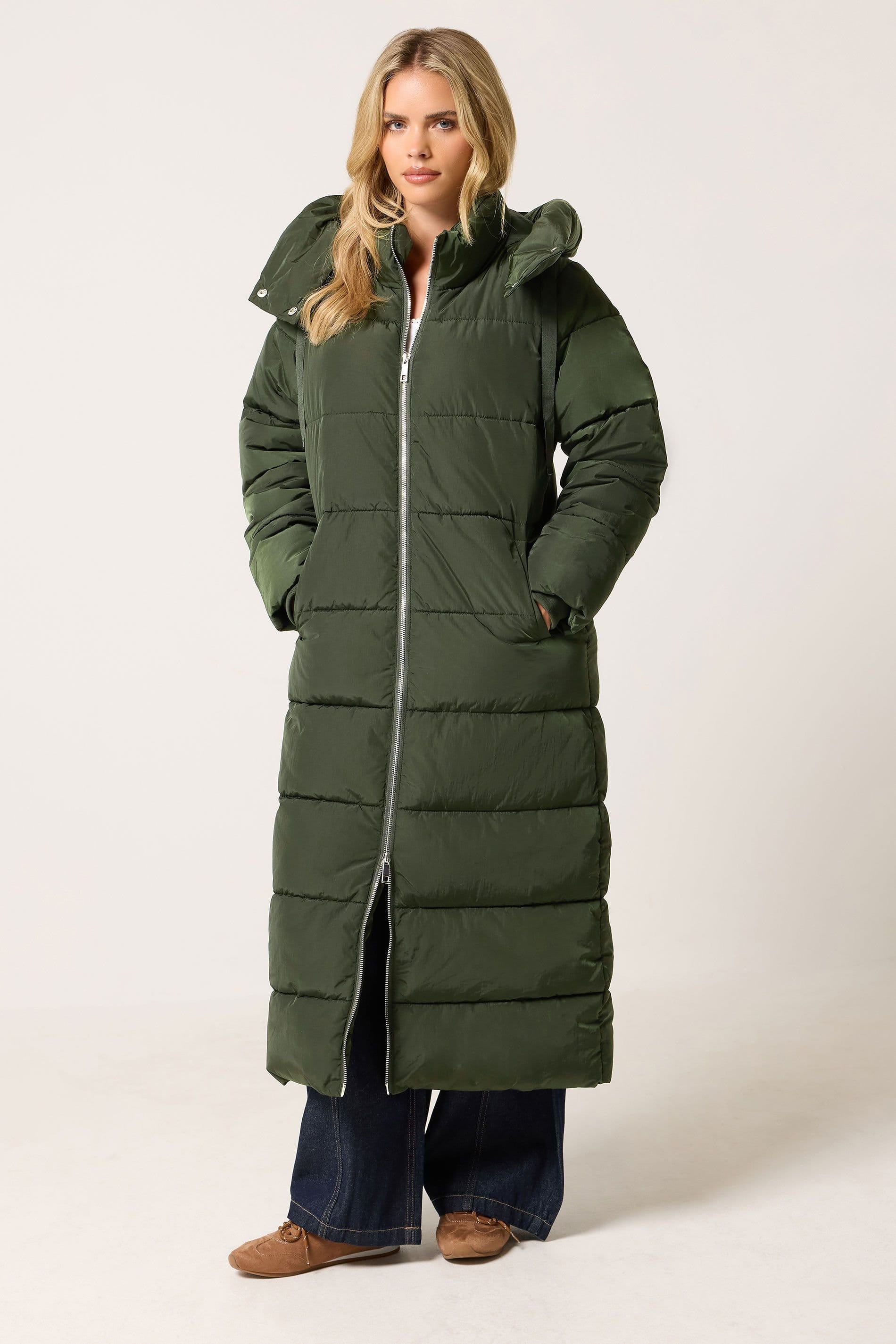 PixieGirl PixieGirl Women's Petite Maxi Padded Coat in Olive - 4