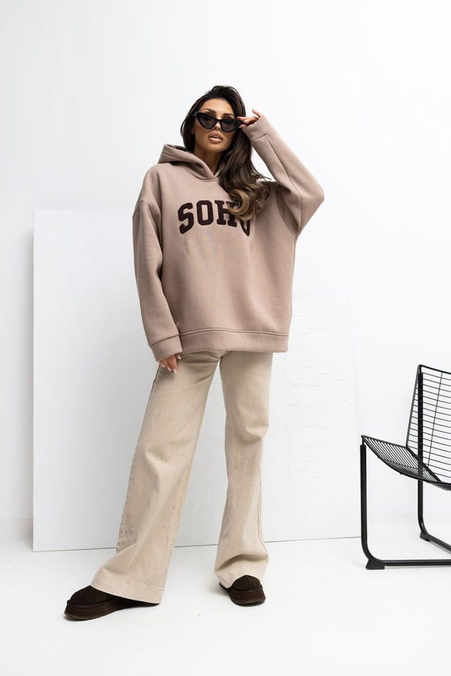Love Lace Love Lace Women's Cotton Elastane Hooded Sweatshirt in Beige - 2