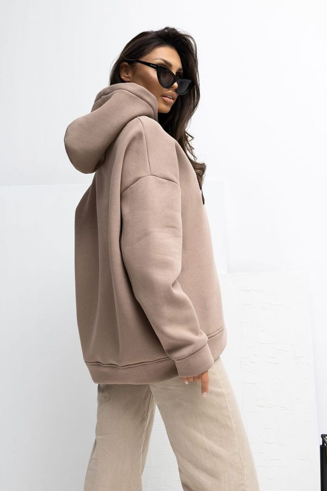 Love Lace Love Lace Women's Cotton Elastane Hooded Sweatshirt in Beige - 3