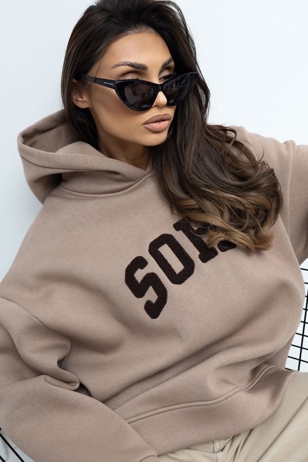 Love Lace Love Lace Women's Cotton Elastane Hooded Sweatshirt in Beige - 4