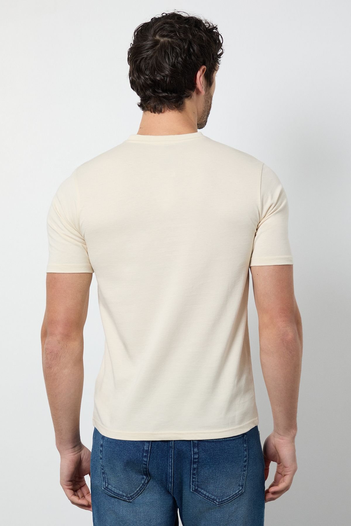 Burton Burton Men's Off White Grandad Neck T-Shirt in Off-White - 3