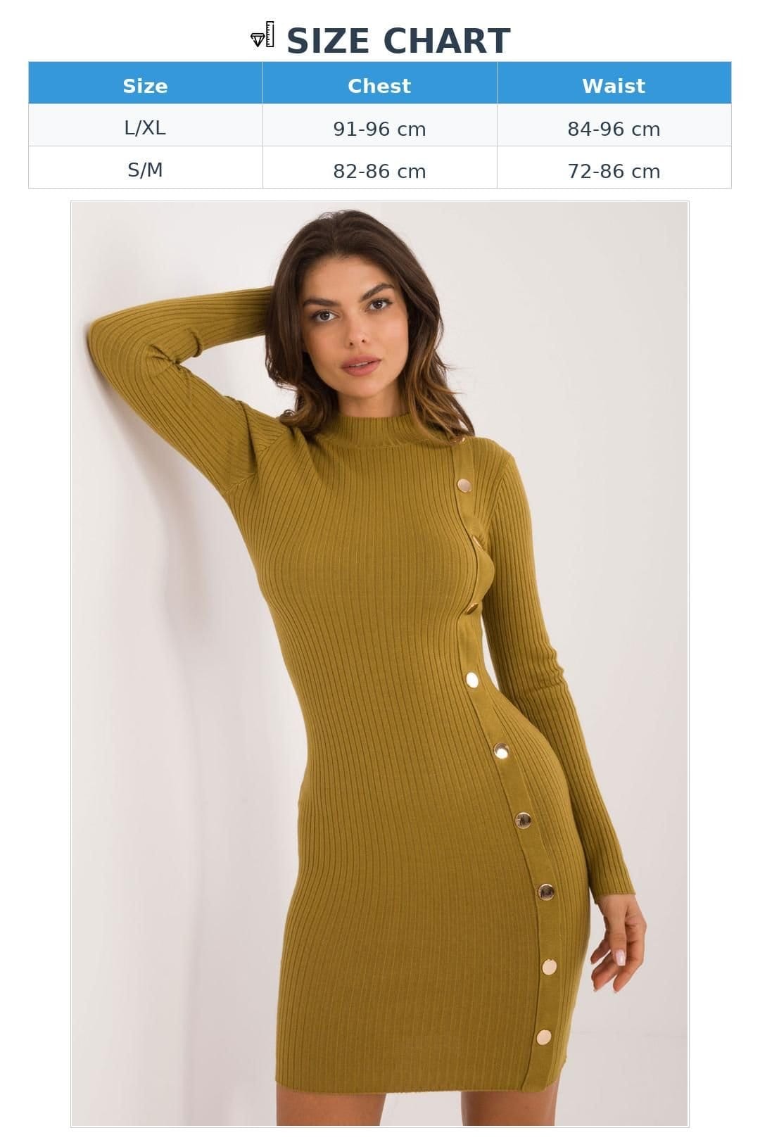 Love Lace Love Lace Women's Turtleneck Knit Pencil Dress with Buttons in Green - 4