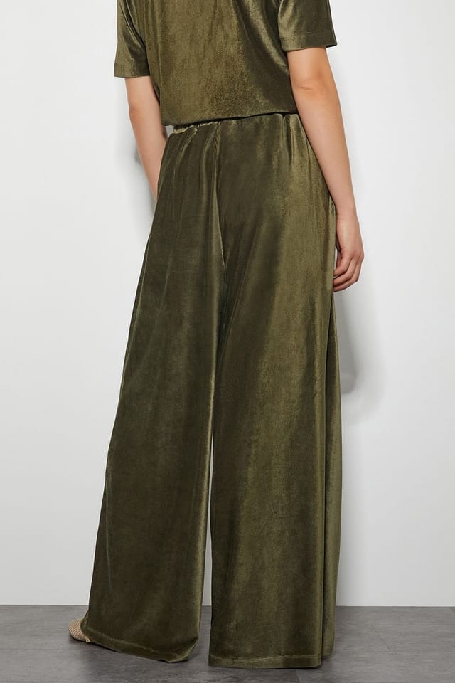 Monsoon Monsoon Women's Shay Rib Velour Wide Leg Trousers Green - 3