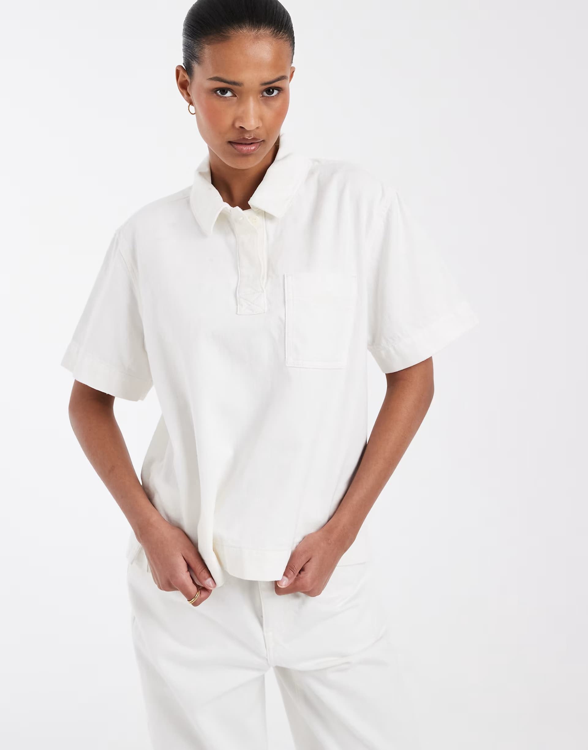 ASOS Lacoste co-ord denim boxy fit shirt in ecru