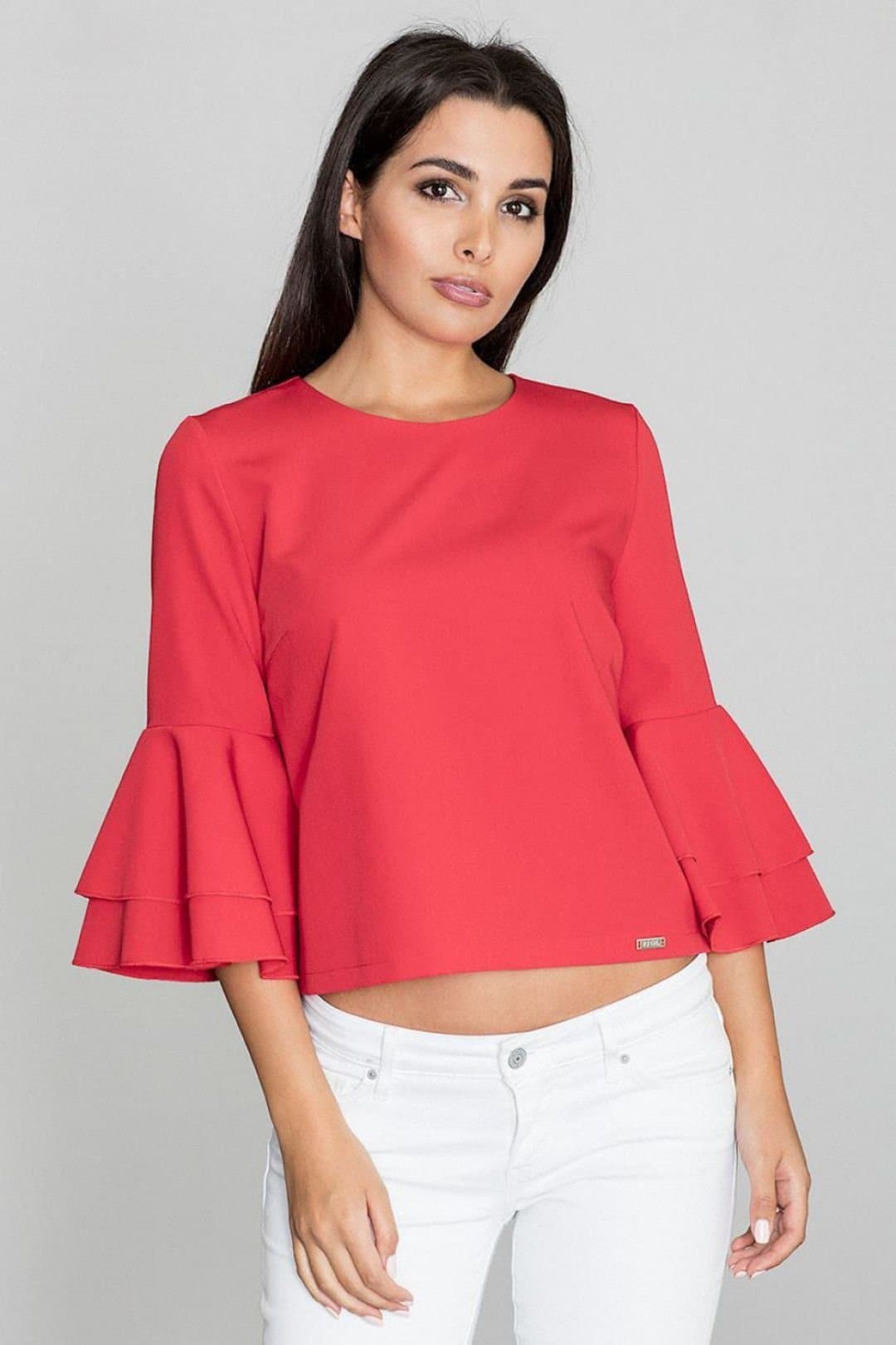 Love Lace Love Lace Red Frill Sleeve Blouse with Back Buttons