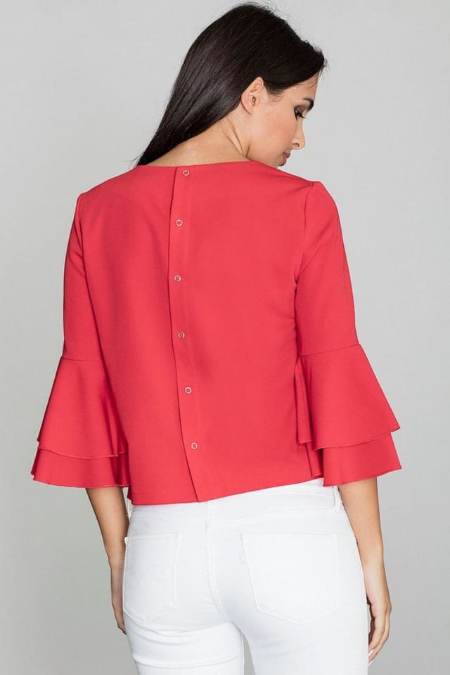 Love Lace Love Lace Women's Delicate Back Button Frill Sleeve Blouse in Red - 2